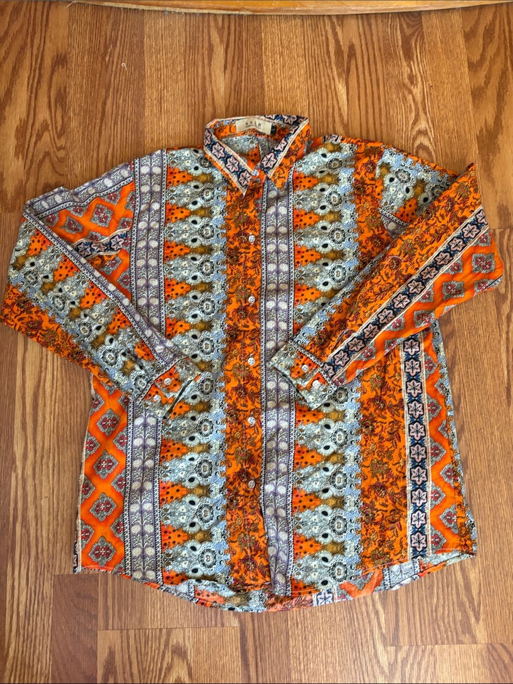 SSLR Women’s Vibrant Orange & Teal Patterned Button-Up Shirt